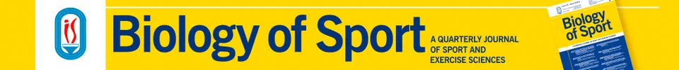 Baner czasopisma Biology of Sport: A Quarterly Journal of Sport and Exercise Sciences z okładką numeru i znakiem Instytutu Sportu – PIB