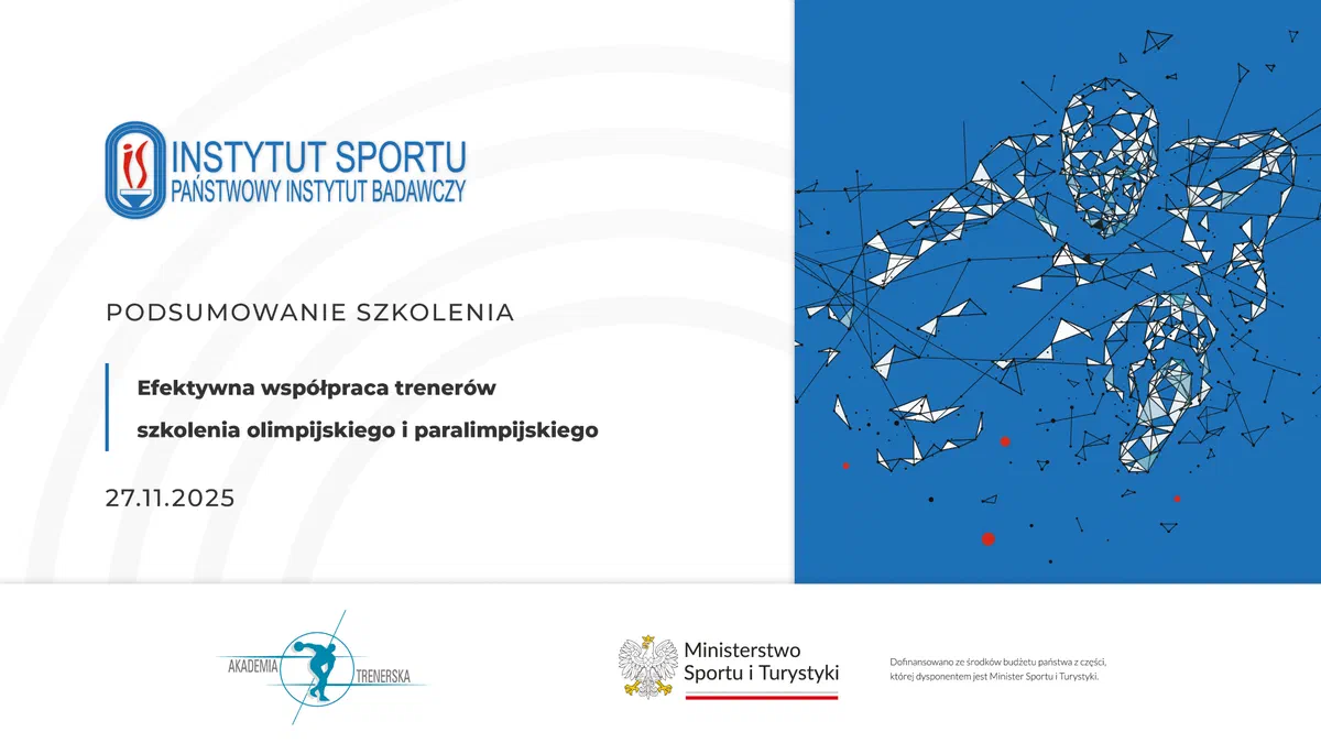 Grafika podsumowująca szkolenie Akademii Trenerskiej: Efektywna współpraca trenerów szkolenia olimpijskiego i paralimpijskiego, 27.11.2025.