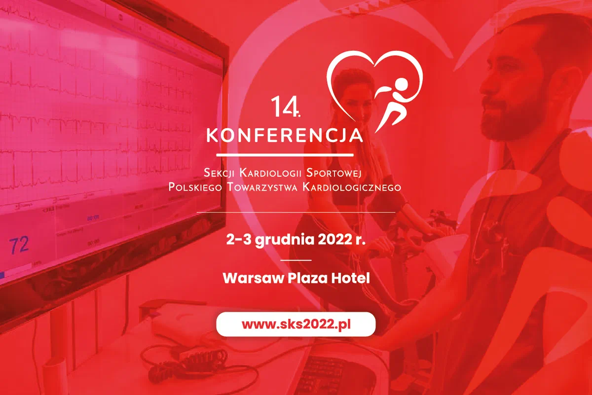 Plakat 14. Konferencji Sekcji Kardiologii Sportowej Polskiego Towarzystwa Kardiologicznego, 2–3 grudnia 2022 r., Warsaw Plaza Hotel, www.sks2022.pl.