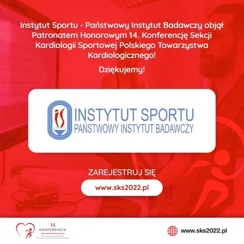 Plakat: Instytut Sportu – Państwowy Instytut Badawczy objął Patronatem Honorowym 14. Konferencję Sekcji Kardiologii Sportowej Polskiego Towarzystwa Kardiologicznego