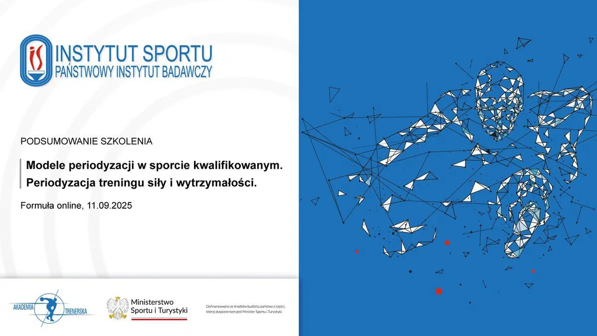 Grafika podsumowująca szkolenie Akademii Trenerskiej: Modele periodyzacji w sporcie kwalifikowanym. Periodyzacja treningu siły i wytrzymałości, formuła online, 11.09.2025.