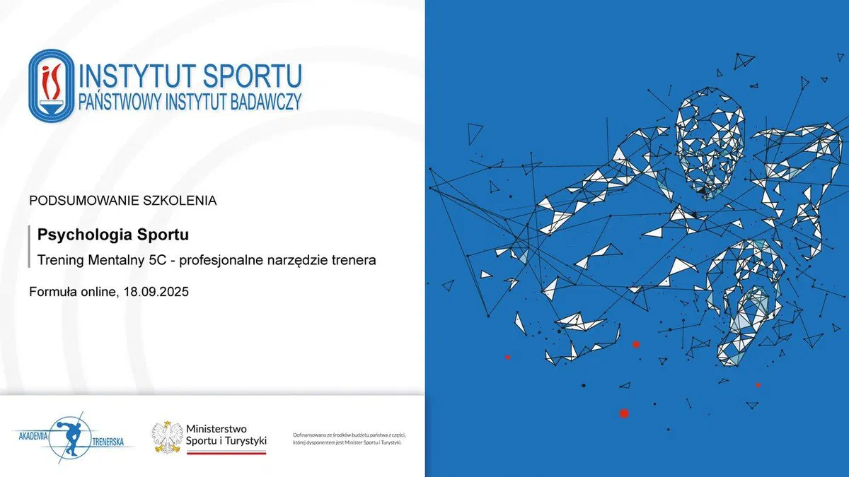 Grafika podsumowująca szkolenie Akademii Trenerskiej: Psychologia Sportu – Trening Mentalny 5C – profesjonalne narzędzie trenera, formuła online, 18.09.2025.