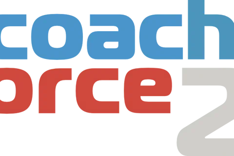 Niebiesko-czerwono-szare logo projektu CoachForce21 na białym tle